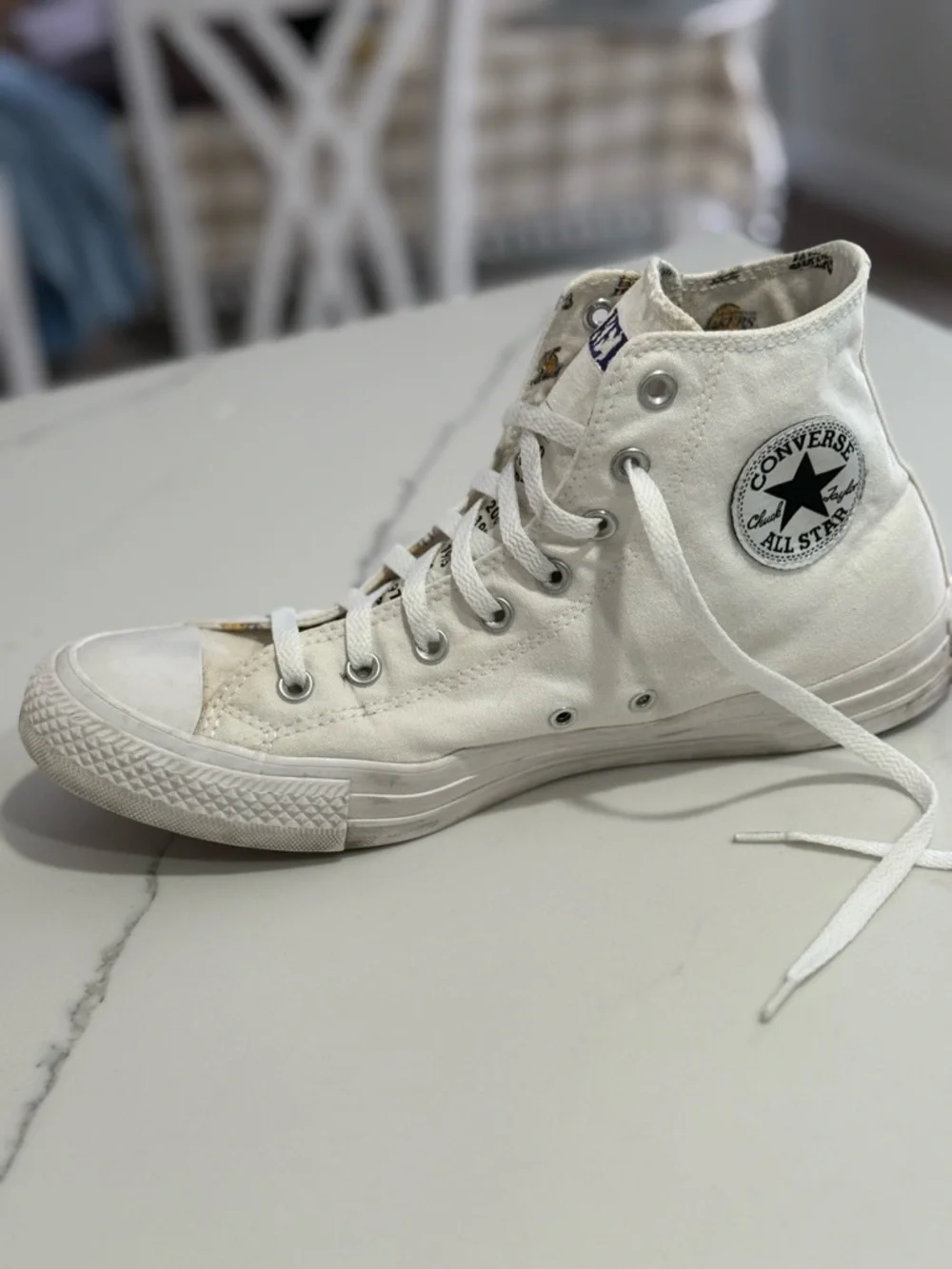 Lakers Converse White & Purple Men’s High-Top Sneakers - Picture 8 of 15